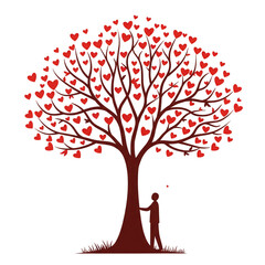 Illustration of Heart Tree with Couple Silhouette with Transparent Background