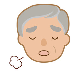 困り顔のおじいさんアイコンイラスト/線あり・ためいき