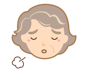 Obraz premium 困り顔のおばあさんアイコンイラスト/線あり・ためいき