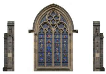 Illustration of Gothic Stained Glass Window with Stone Frame Transparent