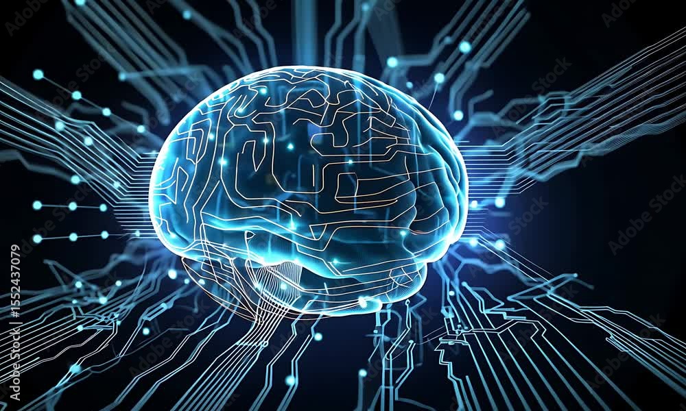 Poster artificial intelligence circuit brain illuminated