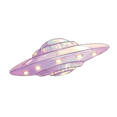 Illustration Of Light Pink Flying Saucer Spaceship with Transparent BG