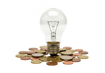 Illustration of Lightbulb and Coins Isolated on Transparent Background