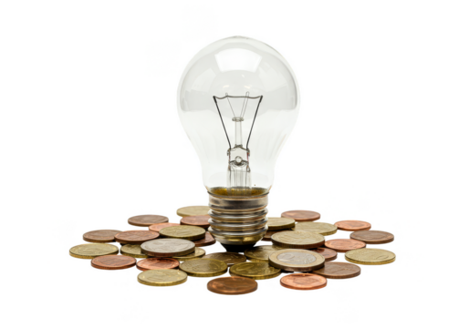 Illustration of Lightbulb and Coins Isolated on Transparent Background