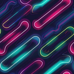 neon abstract background with diagonal glowing rounded shapes in electric pink, cyan, yellow, and blue on deep gradient dark backdrop, futuristic digital design high tech themed backdrop