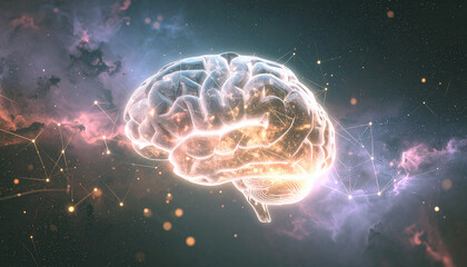 Obraz premium Neural Dust Constellation in Brain Nebula . Artificial Intelligence concept. Generated Image