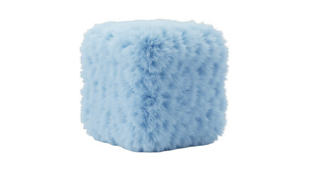 Isolated 3d Render of Fluffy Blue Cube with Soft Fuzzy Texture