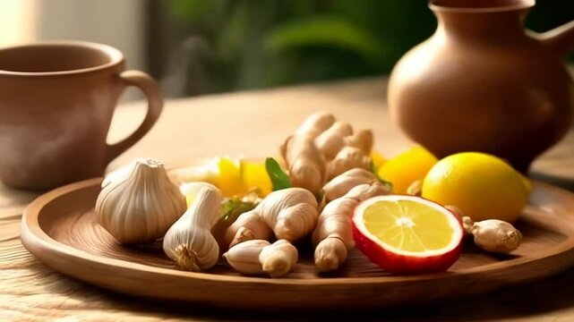 Rustic Still Life: Ginger, Garlic, Lemon & Herbal Tea