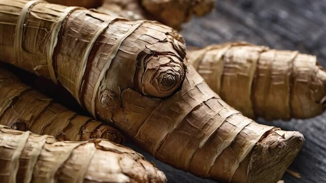 Textured Closeup of Dried Ginger or Galangal Roots