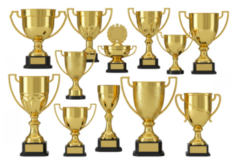 Illustration Shiny Golden Trophy Award Collection On Transparent Background