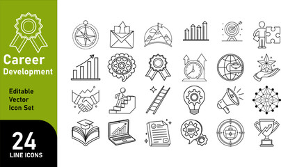 Career Development Icon Set – Business, Growth, and Professional Line Icons for Coaching, Training, and Success Themes

