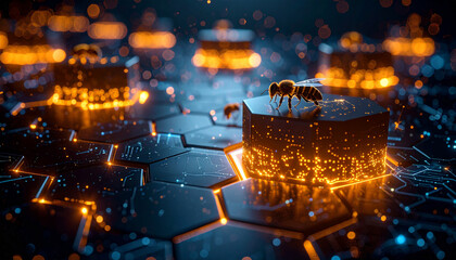 Blockchain Honeycomb Server Farm . Artificial Intelligence concept. Generated Image