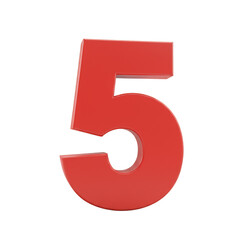Fototapeta premium Isolated 3d Rendering of Number Five in Red on Transparent Background