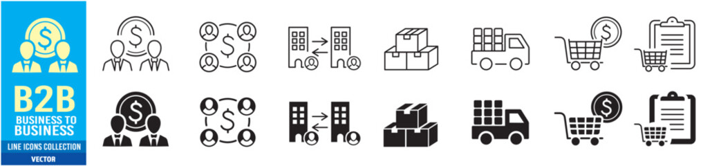 B2B icon set. Business to business. Editable stroke line icons collection. Vector illustration.

