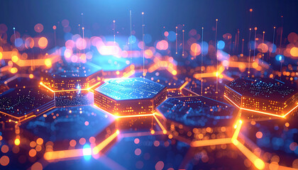 Blockchain Honeycomb Server Farm . Artificial Intelligence concept. Generated Image