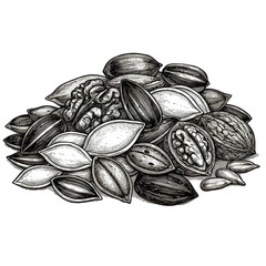 Illustration Pile of Cocoa Beans Isolated on Transparent Background