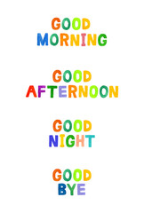 英語のあいさつのカラフルな手書き文字セット