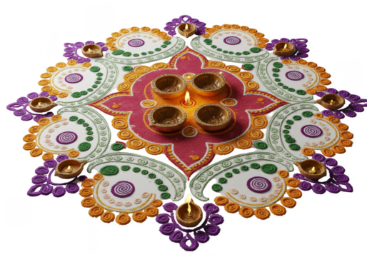 Illustration Rangoli Decoration With Diyas For Diwali Celebration Transparent