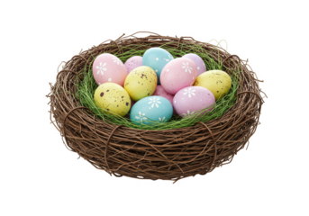 Isolated Easter Eggs Nest Illustration With Pastel Decorations On Transparent