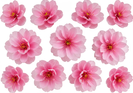 Isolated Floral Background of Pink Cherry Blossom with Transparent Backdrop