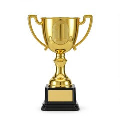 Golden number one trophy isolated on white background. use cases: sports, awards, achievements.