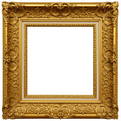 Isolated Golden Decorative Frame Ornate and Antique for Picture Design