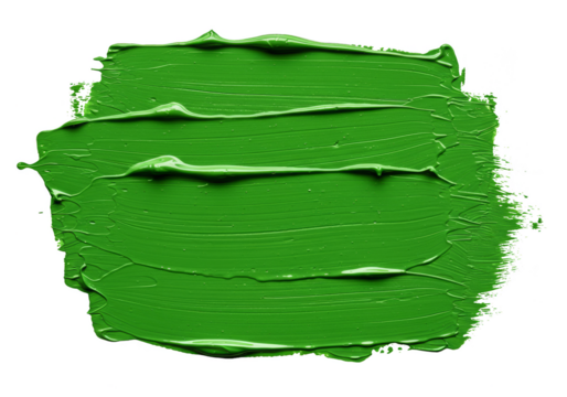 Isolated Green Acrylic Paint Stroke Brush Texture on Transparent Background