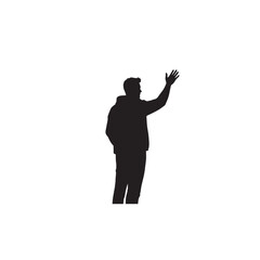 Vector art of man waving silhouette isolated on white background