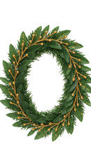 Isolated Christmas Wreath Golden Sparkles Holiday Green Fir Branch