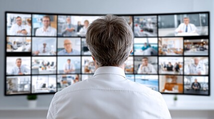 Obraz premium Virtual meeting in corporate office professional setting remote collaboration digital interaction