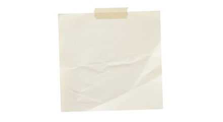 Isolated Crumpled Beige Note Paper with Adhesive Tape Texture