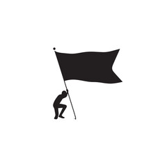 Vector art of man holding a flag in silhouette isolated on white background