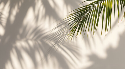 Fototapeta premium Palm Leaf Shadow and Light on Beige Wall