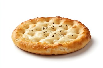 Gourmet cracker with a creamy layer of cheese and a hint of cracked pepper, resting neatly in the center of a white backdrop