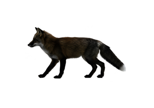 Isolated Image of Dark Fox Wildlife Walking in Transparent Background