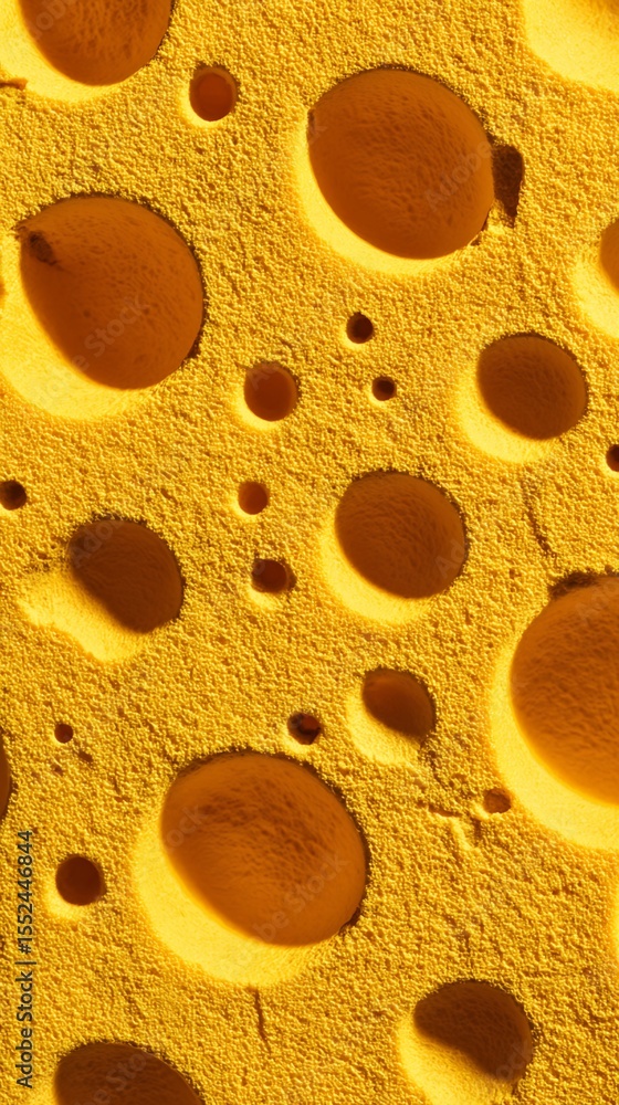 Poster close-up of yellow porous material with variably sized voids