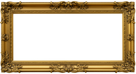 Isolated Golden Ornate Antique Frame for Artwork Picture Design