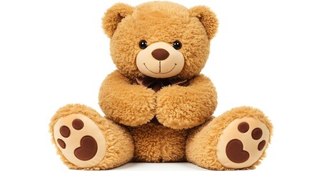 Obraz premium Soft plush teddy bear sitting isolated on white background studio shot