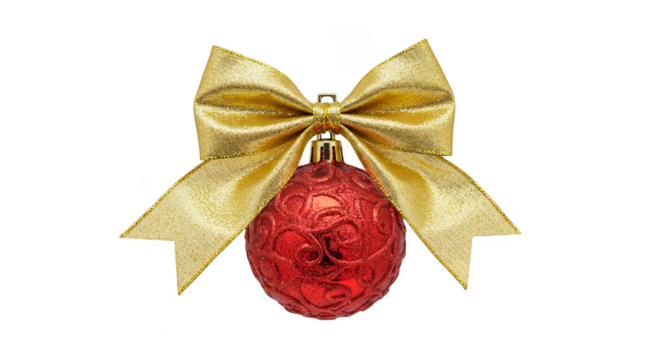 Isolated Christmas Ornament with Red Ball and Gold Bow Decoration
