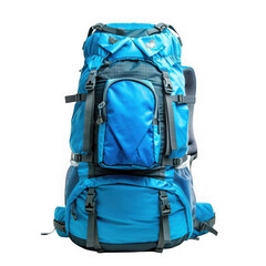 Blue hiking backpack gear isolated on transparent background isolated