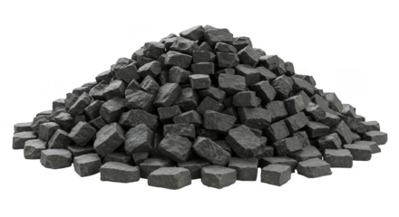 Isolated Pile of Black Cobblestones Rocks with Rough Texture Stones