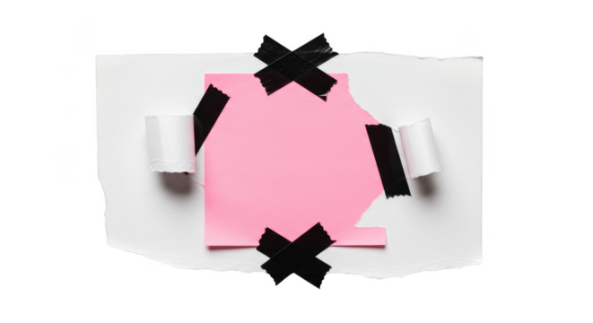 Isolated Pink Note Paper with Black Tape Torn Frame Texture - Powered by Adobe