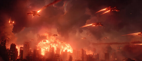 Apocalyptic City Under Missile Strike and Explosions