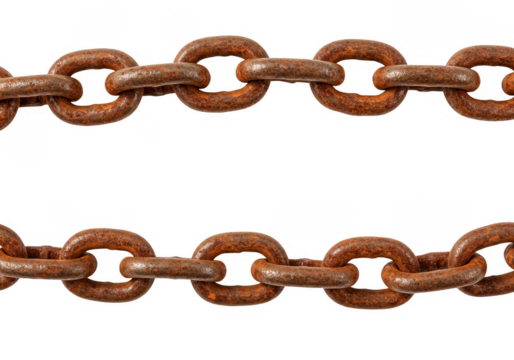 Isolated PNG of Rusted Metal Chain Links with Corrosion Texture