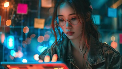 creative Asian woman Using tablet 4K Videos - Powered by Adobe