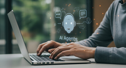 AI Agents on Laptop Concept