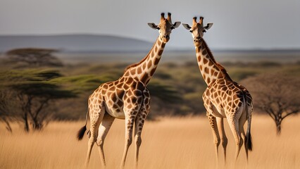 Obraz premium Giraffe standing tall in Kenyan national park landscape during bright daylight
