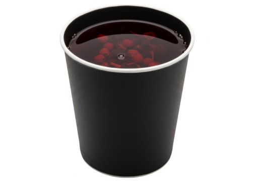 Isolated Refreshing Berry Drink in Black Cup on Transparent Background