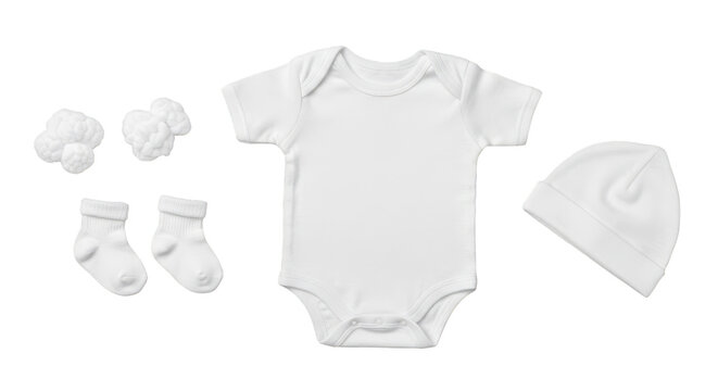 Isolated Baby Bodysuit Onesie Clothes Hat And Socks Newborn Clothing Apparel