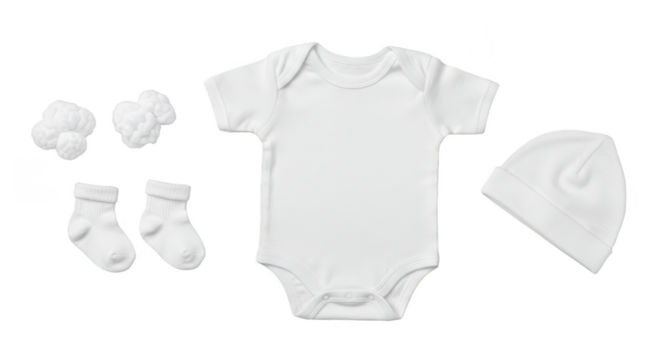 Isolated Baby Bodysuit Onesie Clothes Hat And Socks Newborn Clothing Apparel